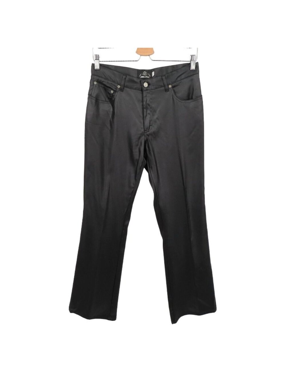 Jou Jou Womens 10 Juniors 9 Black Satin Jean Style Pants Pleated Front VTG 90s